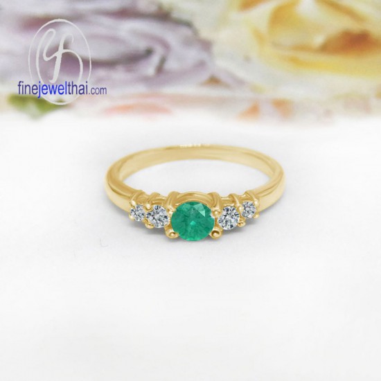 Emerald-Diamond-CZ-Silver-Pink-Gold-Ring-Finejewelthai-R1116em-pg