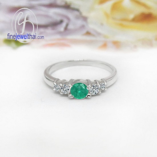 Emerald-Diamond-CZ-Silver-Ring-Finejewelthai-R1116em