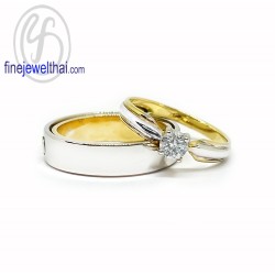Finejewelthai-แหวนคู่-แหวนเพชร-แหวนเงินแท้-เพชรสังเคราะห์-แหวนแต่งงาน-ชุบทองและทองคำขาว-R112300-1233czg-wg