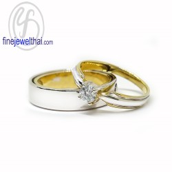 Finejewelthai-แหวนคู่-แหวนเพชร-แหวนเงินแท้-เพชรสังเคราะห์-แหวนแต่งงาน-ชุบทองและทองคำขาว-R112300-1233czg-wg