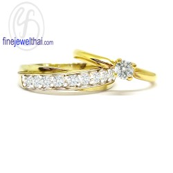 Finejewelthai-แหวนคู่-แหวนเพชร-แหวนเงินแท้-เพชรสังเคราะห์-แหวนแต่งงาน-ชุบทอง-R1147-1183cz-g