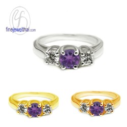 แหวนอะเมทิสต์-แหวนเงิน-แหวนพลอยแท้-เพชรcz-แหวนประจำเดือนเกิด-R1156am