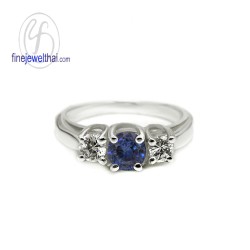แหวนไพลิน-เพชรcz-แหวนเงิน-แหวนพลอย-แหวนประจำเดือนเกิด-R1156bl