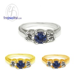 แหวนไพลิน-เพชรcz-แหวนเงิน-แหวนพลอย-แหวนประจำเดือนเกิด-R1156bl