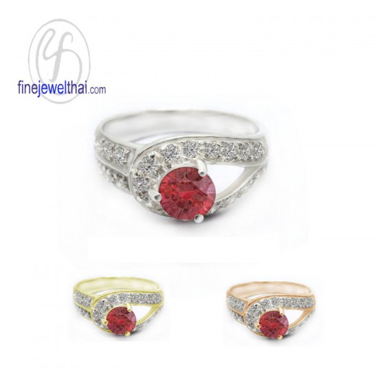 แหวนทับทิม-แหวนเพชร-แหวนเงิน-ทับทิมแท้-เพชรสังเคราะห์-เงินแท้925-แหวนพลอยแท้-R1157rb
