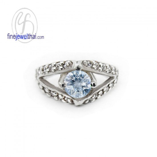 Aquamarine-Diamond-CZ-Silver-Birthstone-Ring-Finejewelthai-R1163aq