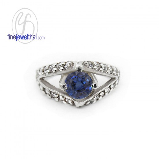 Blue-Sapphire-Diamond-CZ-Silver-Birthstone-Ring-Finejewelthai-R1163bl