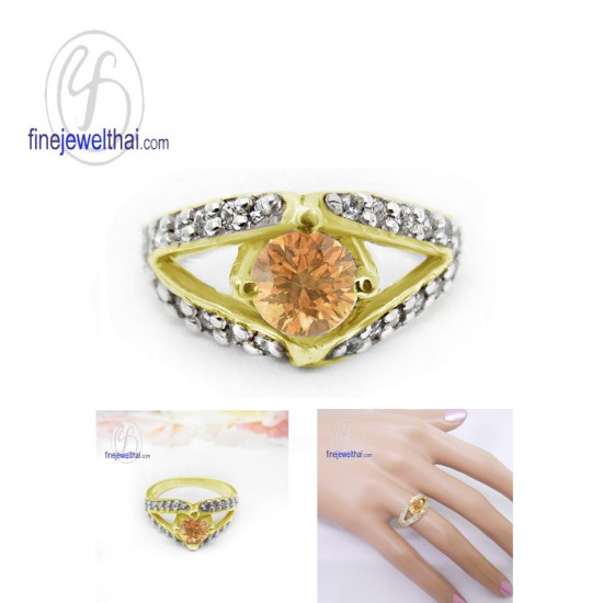 แหวนซิทริน-แหวนเพชร-แหวนเงิน-ซิทรินแท้-เพชรสังเคราะห์-เงินแท้925-พลอยแท้-R1163ct