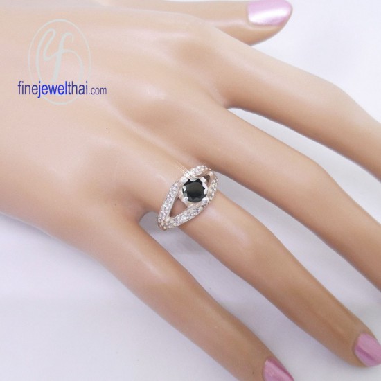 แหวนนิล-แหวนเพชร-แหวนเงิน-นิลแท้-เพชรสังเคราะห์-เงินแท้925-พลอยแท้-R1163on