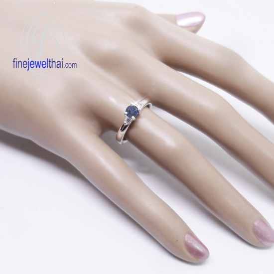 Blue-apphire-Diamond-CZ-Silver-Birthstone-Ring-Finejewelthai-R1208bl