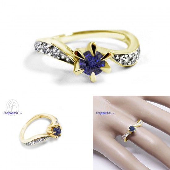 Blue-Sapphire-Diamond-CZ-Silver-Birthstone-Ring-Finejewelthai-R1211bl