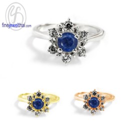 แหวนไพลิน-แหวนเพชร-แหวนเงิน-ไพลินแท้-เพชรสังเคราะห์-เงินแท้-R1214bl