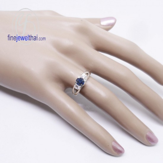 Blue-Sapphire-Diamond-CZ-Silver-Birthstone-Ring-Finejewelthai-R1224bl