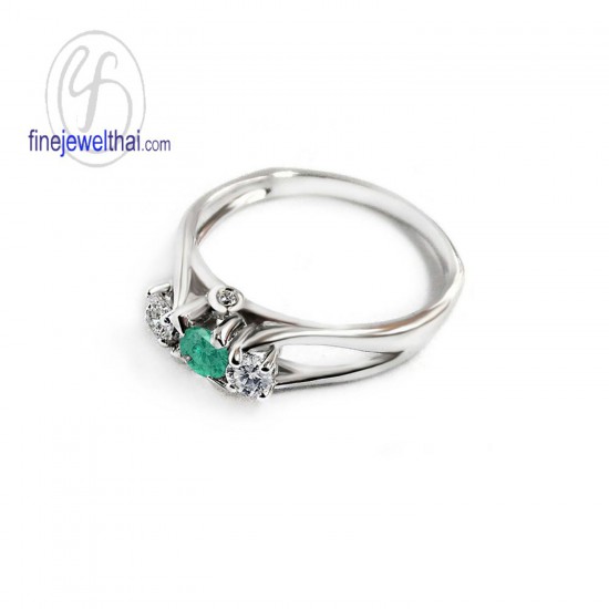Emerald-Diamond-CZ-Silver-Birthstone-Ring-Finejewelthai-R1224em
