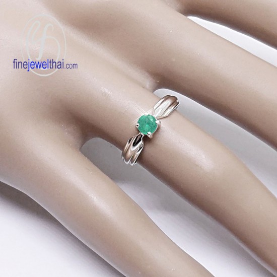 Emerald-Birthstone-Silver-Ring-R1233em