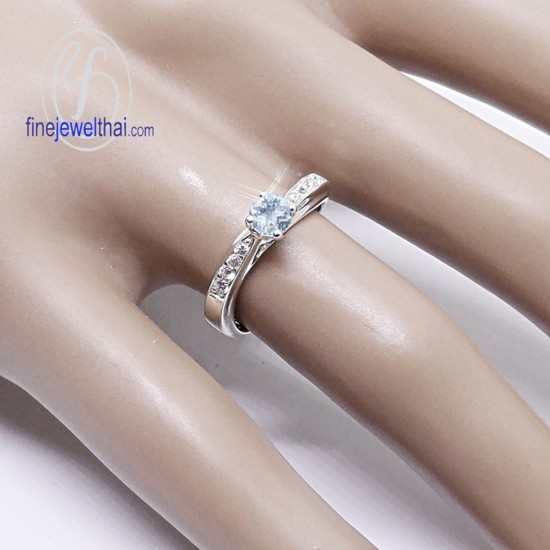 Aquamarine-Diamond-CZ-Silver-Birthstone-Ring-Finejewelthai-R1282aq