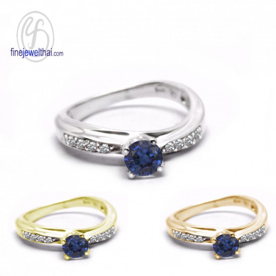 Blue-Sapphire-Diamond-CZ-Silver-Birthstone-Ring-Finejewelthai-R1282bl