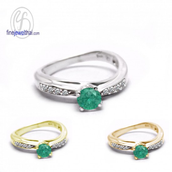 Emerald-Diamond-CZ-Silver-Birthstone-Ring-Finejewelthai-R1282em