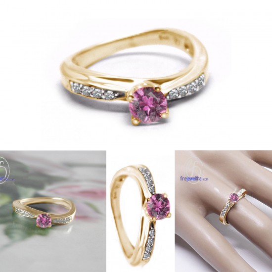 แหวนทัวร์มาลีนสีชมพู-แหวนเพชร-แหวนเงิน-ทัวร์มาลีนแท้-เพชรสังเคราะห์-เงินแท้-แหวนพลอยแท้-แหวนพลอยประจำเดือนเกิด-R1282tm