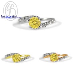 แหวนบุษราคัม -แหวนเพชร-แหวนเงิน-บุษราคัม แท้-เงินแท้925-R1286yl