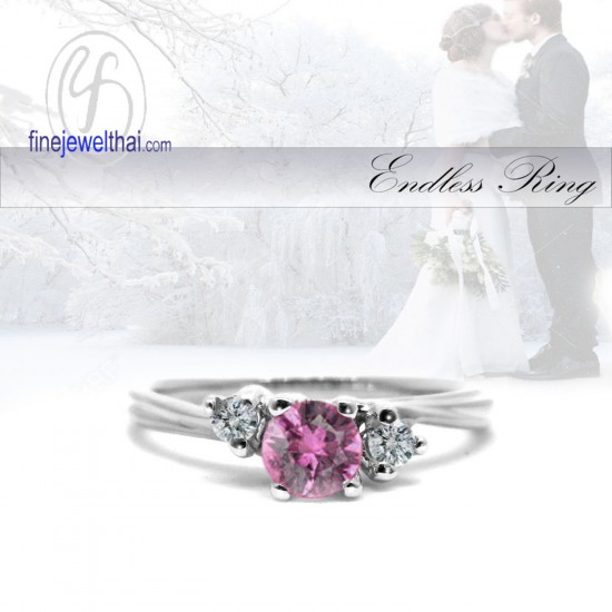 Pink-Tourmaline-Diamond-CZ-Silver-Birthstone-Ring-Finejewelthai-R1292tm