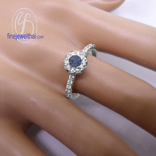 Blue-Sapphire-Diamond-CZ-Silver-Birthstone-Ring-Finejewelthai-R1295bl