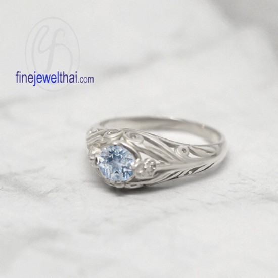 Vintage-Set-Aquamarine-Silver-Birthstone-Ring-Finejewelthai-R1316aq
