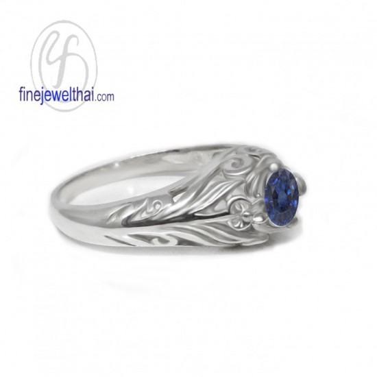 Vintage-Set-Blue-Sapphire-Silver-Birthstone-Ring-Finejewelthai-R1316bl
