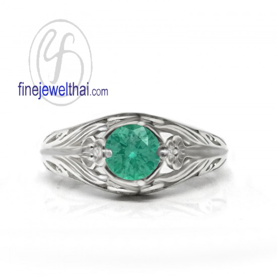 Vintage-Set-Emerald-Silver-Birthstone-Ring-Finejewelthai-R1316em