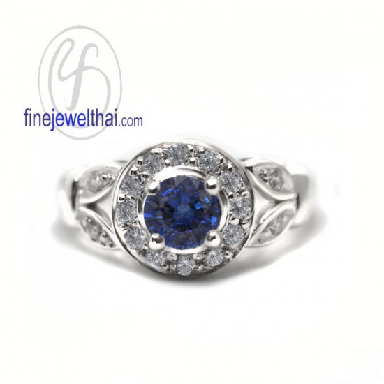 Vintage-Set-Blue-Sapphire-Diamond-CZ-Silver-Birthstone-Ring-Finejewelthai-R1327bl