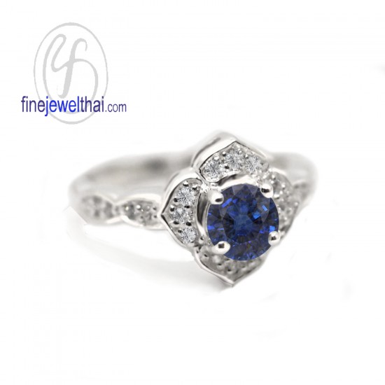 Vintage-Set-Blue-Sapphire-Diamond-CZ-Silver-Birthstone-Ring-Finejewelthai-R1328bl