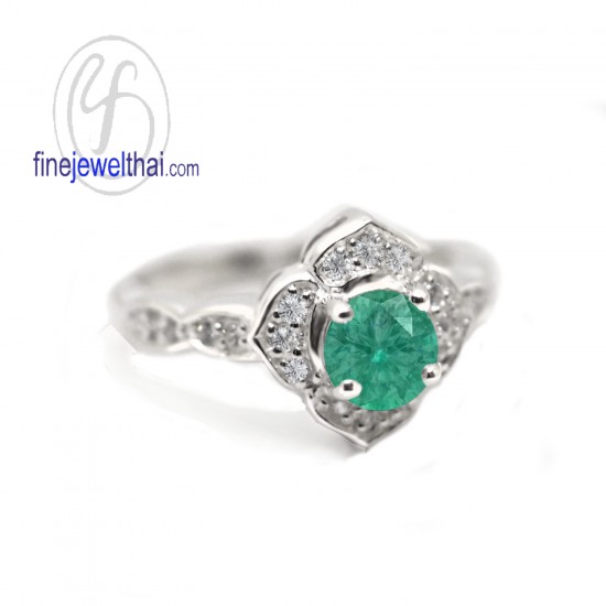 Vintage-Set-Emerald-Diamond-CZ-Silver-Birthstone-Ring-Finejewelthai-R1328em