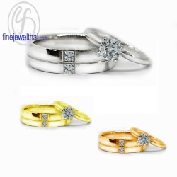 แหวนคู่-แหวนเพชร-แหวนเงิน-เพชรสังเคราะห์-เงินแท้ 925-R1345cz2p-R1184cz_5m