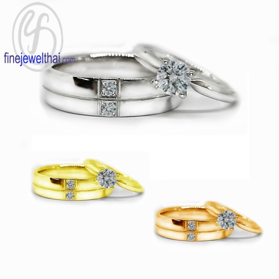 แหวนคู่-แหวนเพชร-แหวนเงิน-เพชรสังเคราะห์-เงินแท้ 925-R1345cz2p-R1184cz_5m