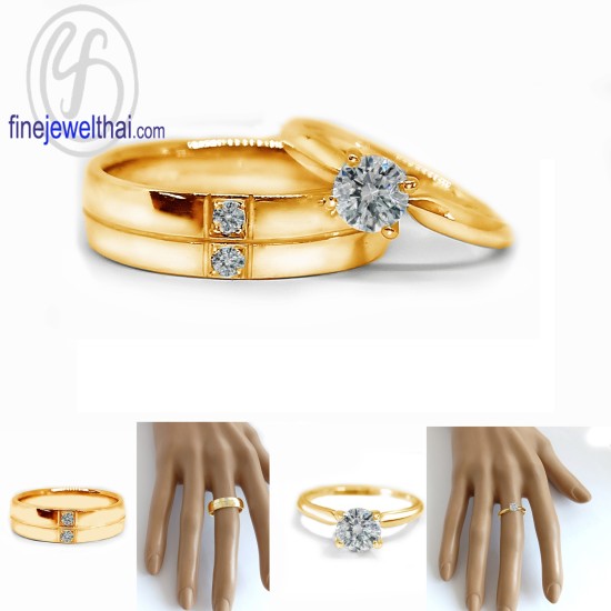 แหวนคู่-แหวนเพชร-แหวนเงิน-เพชรสังเคราะห์-เงินแท้ 925-R1345cz2p-R1184cz_5m