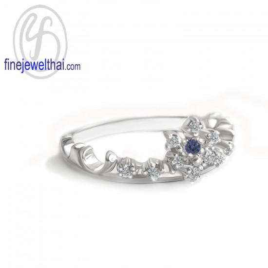 แหวนมงกุฎ-แหวนเจ้าหญิง-แหวนไพลิน-แหวนเพชร-แหวนเงินแท้-ไพลินแท้-Finejewelthai-R1395bl