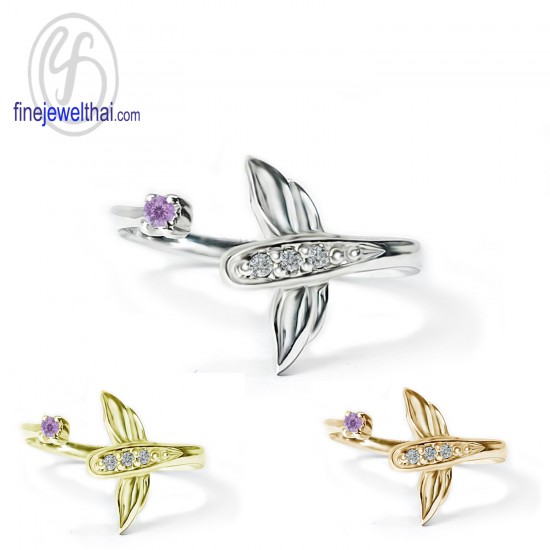 Dragonfly-Amethyst-Diamond-CZ-Silver-Ring-Birthstone-Finejewelthai-R1442amt
