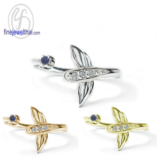 Dragonfly-Blue-Sapphire-Diamond-CZ-Silver-Ring-Birthstone-Finejewelthai-R1442bl