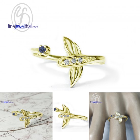 Dragonfly-Blue-Sapphire-Diamond-CZ-Silver-Ring-Birthstone-Finejewelthai-R1442bl
