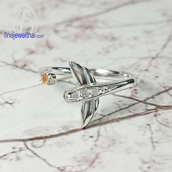 Dragonfly-Citrine-Diamond-CZ-Silver-Ring-Birthstone-Finejewelthai-R1442ct
