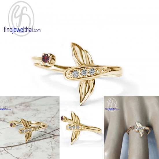 Dragonfly-Garnet-Diamond-CZ-Silver-Ring-Birthstone-Finejewelthai-R1442gm