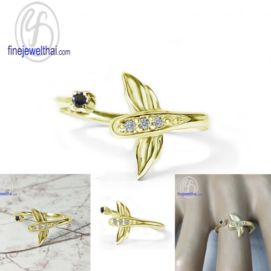 Dragonfly-Black-Spinel-Onyx-Diamond-CZ-Silver-Ring-Birthstone-Finejewelthai-R1442on