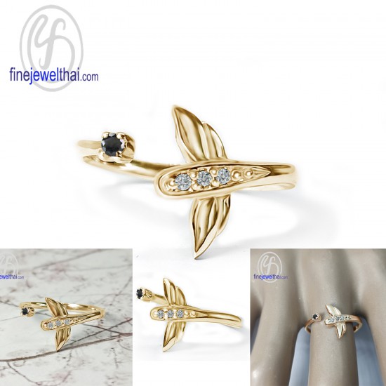 Dragonfly-Black-Spinel-Onyx-Diamond-CZ-Silver-Ring-Birthstone-Finejewelthai-R1442on