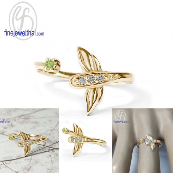 Dragonfly-Peridot-Diamond-CZ-Silver-Ring-Birthstone-Finejewelthai-R1442pd