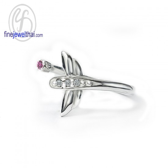 Dragonfly-Pink-Tourmaline-Diamond-CZ-Silver-Ring-Birthstone-Finejewelthai-R1442tm