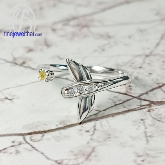 Dragonfly-Yellow-Sapphire-Diamond-CZ-Silver-Ring-Birthstone-Finejewelthai-R1442yl