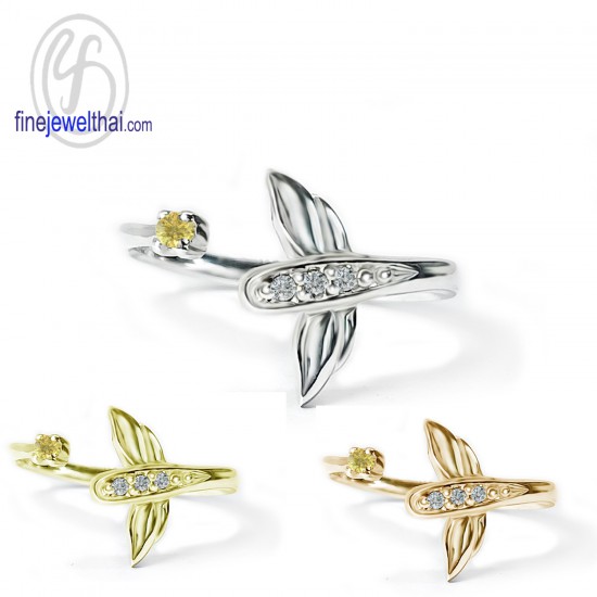 Dragonfly-Yellow-Sapphire-Diamond-CZ-Silver-Ring-Birthstone-Finejewelthai-R1442yl