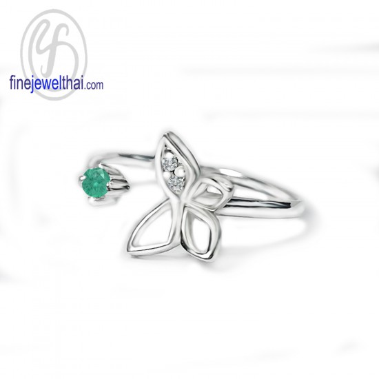 Butterfly-Emerald-Diamond-CZ-Silver-Birthstone-Ring-Finejewelthai-R1443em
