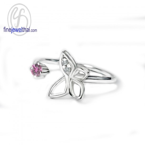 แหวนผีเสื้อ-แหวนทัวร์มาลีนสีชมพู-แหวนเงิน-แหวนเพชร-ทัวร์มาลีนสีชมพูแท้-เงินแท้925-แหวนพลอยแท้-R1443tm