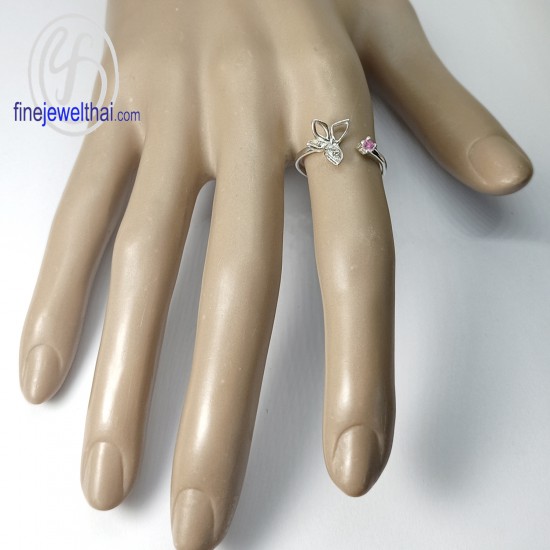 แหวนผีเสื้อ-แหวนทัวร์มาลีนสีชมพู-แหวนเงิน-แหวนเพชร-ทัวร์มาลีนสีชมพูแท้-เงินแท้925-แหวนพลอยแท้-R1443tm
